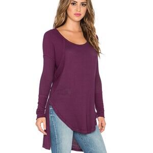 Free People Ventura Thermal Tee Womens M Purple Hi Lo Textured Knit Slouchy Boho